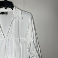 JUST FEMALE Brandy Dress Women XS White Poplin Shift Organic Cotton Long Sleeve
