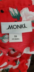 MONKL Red Floral Short Cuffed Sleeve Button-Up Dress Pockets Sz Oversized XS