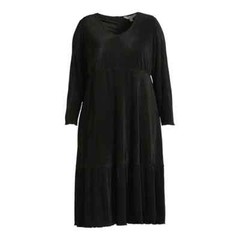 Terra & Sky Women&rsquo;s Plus Size Long Sleeve Plisse Midi Dress Black 1X,2X,3 4X New