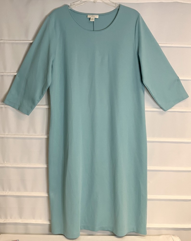 Appleseed&rsquo;s Petites Green Polyester Cotton Blend 3/4 Sleeve Pullover Dress PXL