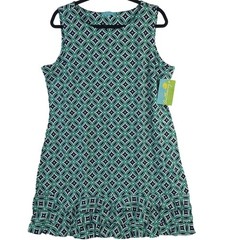 Anthonys Resort Wear Blue & Green UPF 50+ Sleeveless Dress With Ruffle Hem Sz XL