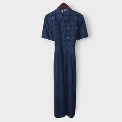 Karin Stevens Denim Button Front Midi Dress Floral Embroidered Sz 12 Cottage