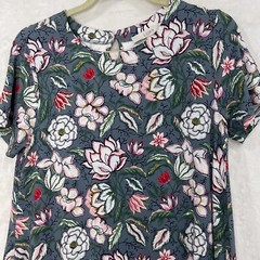 Loft Floral Flounce Swing Dress Jersey Knit Ruffle Hem Women S Blue Pink NEW