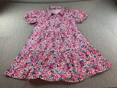 Floral Collard Tiered Swing Dress Womens Large Pink Cottage Core Preppy Sweet