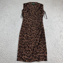 Lauren Ralph Lauren Dress Size 2 Jersey Knit Leopard Print Shift Shaping