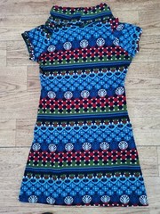 💙Ladies Blue Khaki Red PATTERN MICROFLEECE DRESS with COWL NECK UK Size 10-12💙