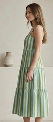 Women’s Stripe Print Cotton Midi Dress Sleeveles Summer Casual Dress With Pocket