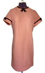 Handmade 60s Mod Retro Mini Shift Dress Size M Pink Salmon Contrast Bow Twiggy