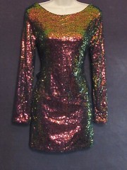 NWT Charlotte Russe Pink Orange Green Illusion Sequin Long Sleeve Mini Dress S