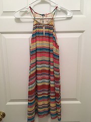 NWT Red Camel Women&rsquo;s Sleeveless Silver Collar Pink Yellow Striped Dress Small