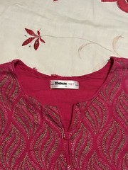 Gul Ahmed Ideas Pret Leaf Pattern Buttoned-Up Kurta Tunic Dress – Pink – Size M