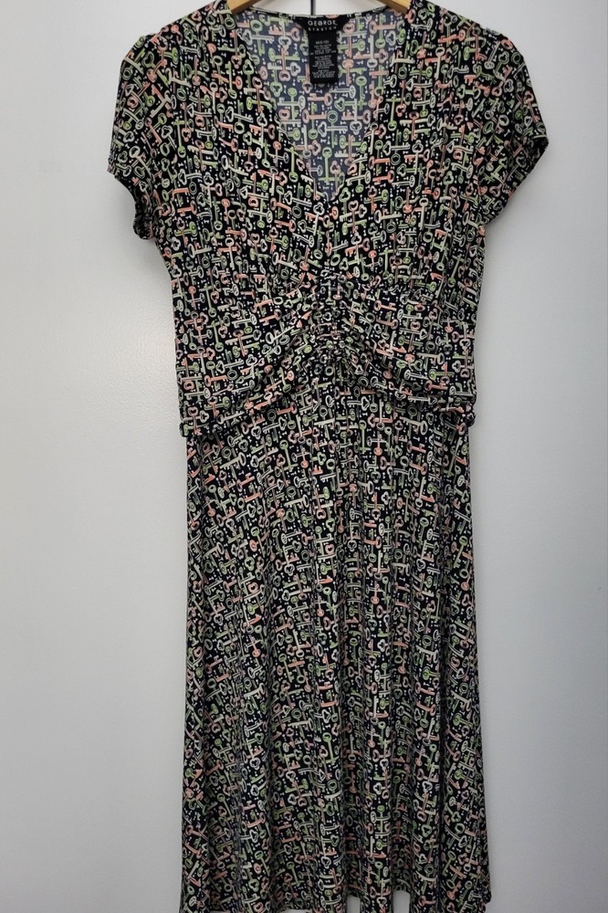 George Women&rsquo;s Multicolor Key Pattern Lightweight Stretch Dress Size Medium 8/10