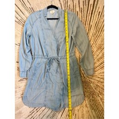 Lou & Grey Chambray Wrap Shirt Dress Womens Medium Blue Tie Waist Utility Pocket