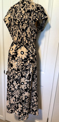 UMGEE ARTSY BOHO BLACK & TAN FLORAL GAUZY CRINKLE BUTTON DOWN DRESS SZ S