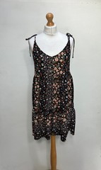 Pep&Co Dress Womens 12 Black Floral Tie Strap Tiered Sundress Summer Casual