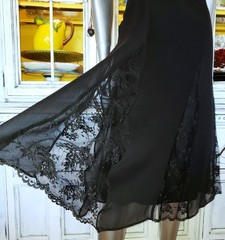 Vintage Betsey Johnson Slip Dress New York 90s Black Silk Lace Midi Size 10 M
