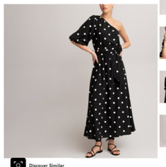 La Redoute Black Polka Dot Dress Size 18 Flowing Belted Midi One Shoulder RRP£65