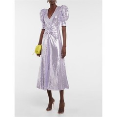 NWT ROTATE Birger Christensen Sierina Sequin Puff Sleeve Ruched Dress Lavender 0