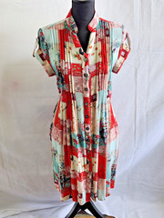 Blue Sky Clothing Co Patchwork Floral Linen Bamboo Button-Down Shirt Dress Boho