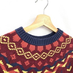 MODCLOTH Fair Isle cozy commitment sweater dress burgundy geometric knit S