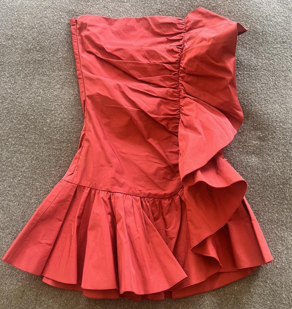 NWT RED Valentino Red One Shoulder Ruffle Mini Dress Womens Size 36 UR3VAS954RM