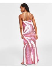 B DARLIN Womens Maxi Dress Pink Fitted Strappy Back Lined Juniors 12