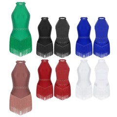US Women&rsquo;s Dance Leotard Backless Rompers Fringe Jumpsuit Glitter Bodysuit Shiny