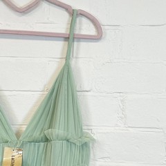 Lace & Beads Marleen Maxi Dress Sage Green Tulle Strappy V-neck Lined UK Size 14
