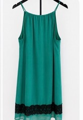 Enfocus Studio Mint Green Chiffon Shift Dress with Black Lace Hem – Size 8