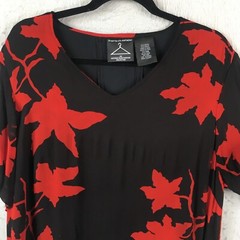 Shopping With Antthony Dress Womens 2X Plus Size Black Red Flower Art To Wear