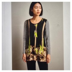 Simon Chang M Smart Clothes Tunic Black Stripe Neon Abstract Long Sleeve Urban