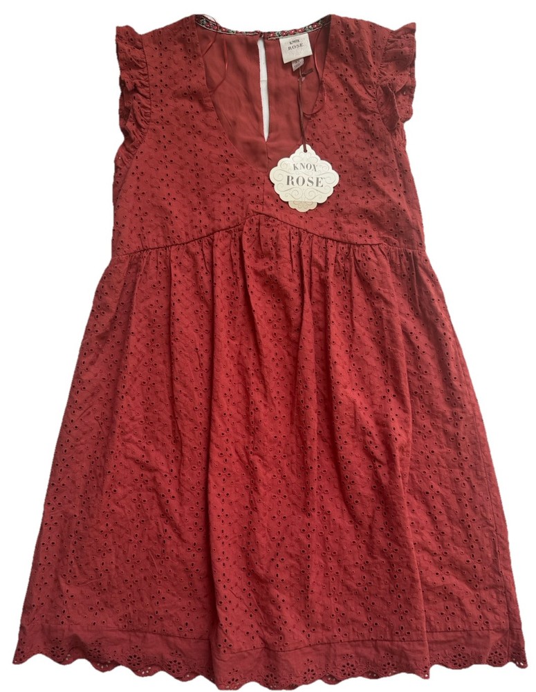 New Knox Rose Embroidered Eyelet Sleeveless Ruffle Shift Babydoll Lined Dress XS