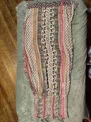 Angie Boho Smocked Maxi Dress Size Large Multi Stripe Coconut Shell Button Front