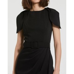 Mac Duggal Black Cap Sleeve Midi Dress Evening Formal Size 10 *BELT NOT INCLUDED