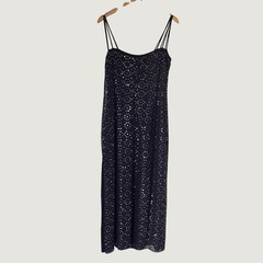 Escada Elements Navy Blue Sequin Cowl Neck Maxi Triple Strap Gown EU42 US10