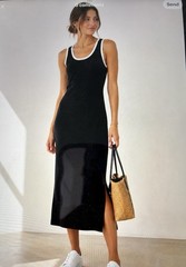Loft M petite black white ringer tank midi dress Summer Tennis old money