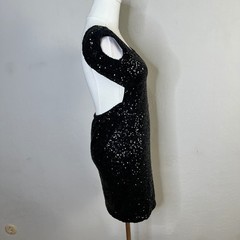Lovers + Friends Black Sequin Mini Dress Open Back Cap Sleeve XS New