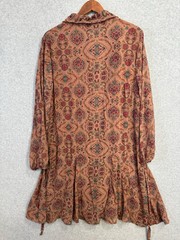 Lucky Brand XL Boho Peasant Dress Copper Floral Button Front Belted Flowy EUC