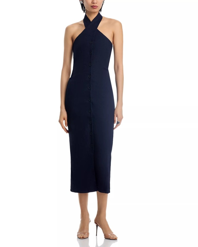 295$ The Lulo Project Halter Neck Cami Denim Dress Sleeveless Size XS Blue