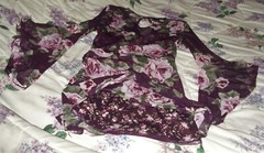 Francescas&rsquo; Blue Rain Floral Mesh Overlay Bell Sleeve Dress, Sz S Burgundy Mini