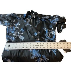 Maison Tara Black Blue Floral Chiffon Maxi Dress Long Sleeve 91123M Size 6