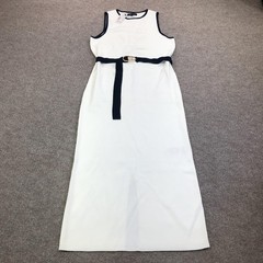 Nautica Dress Womens Large White Knit Belted Tank Maxi Sleeveless Nautical