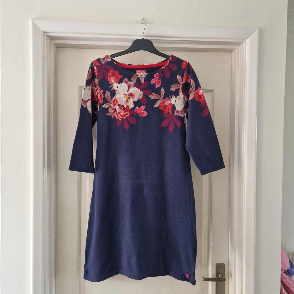 Joules Size 12 Dress Blue Pink Floral Cotton Autumn