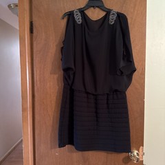 Black With Silver Sequins Design Lined One Piece Dress Size 16
