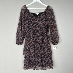 Ophelia Roe Womens Dress Small Black Tiered Ruffle Babydoll Floral Feminine Boho
