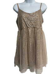 Blush Pink Sequin Tulle Overlay Mini Dress~Jr L~Empire Waist Balletcore Party