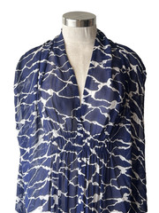 ONESEASON NWT$200 Flo Spetses Navy/White Viscose Crepe Sheer Oversz Midi Dress M