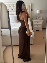 Women’s One-Shoulder Lace Maxi Dress – See-Through Off-Shoulder Backless Club