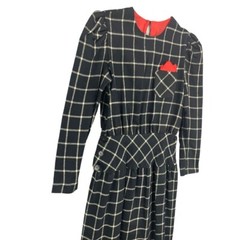 11/12 Prince David 1980s Business Wear Black White Winter Dress Red Pocket Squar