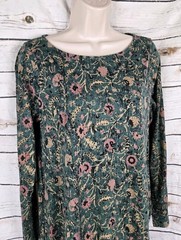 Peruvian Connection Floral Knit Dress M Green Pima Cotton Blend Shift